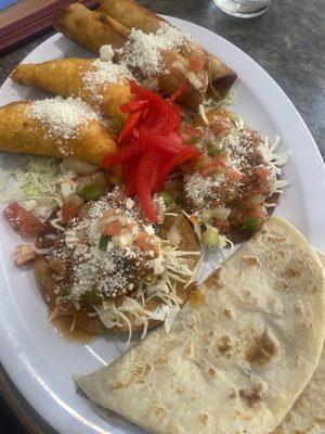 This is a sample platter ! Baleada ,taquitos yummy