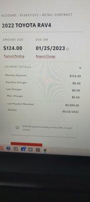 This is the $2900 payment with a monthly payment of $124. The box beneath says $378 due on the 25th