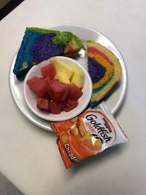 Children's pb&j in homemade rainbow bread