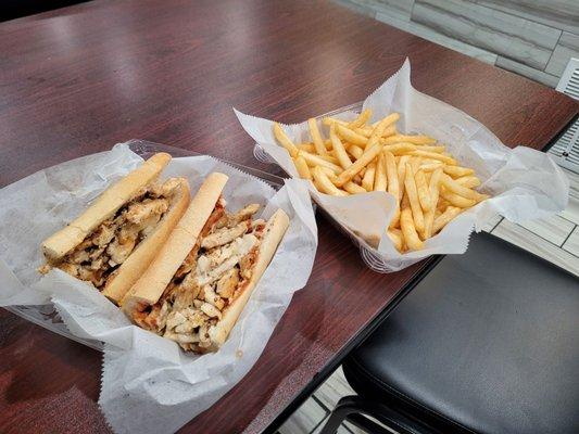 Chicken Cheesesteak and Fries.