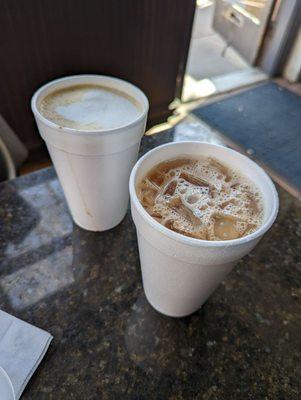 Cappuccino and ice chai