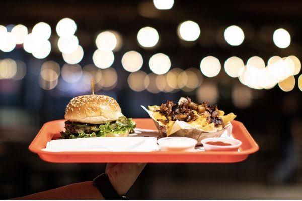 Spanish Burger with Bacon cheese fries