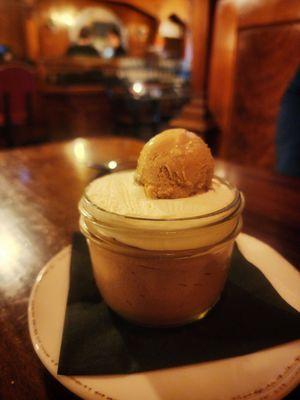 Dark chocolate mousse with salted caramel ice cream