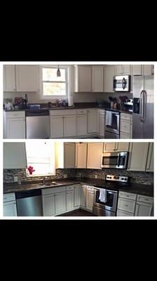 Before and after of new backsplash