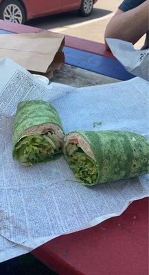 Turkey provolone on spinach wrap