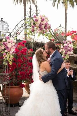 3 flowers bunches on the arch were included in my Abbey Catering package at Cuvier Club