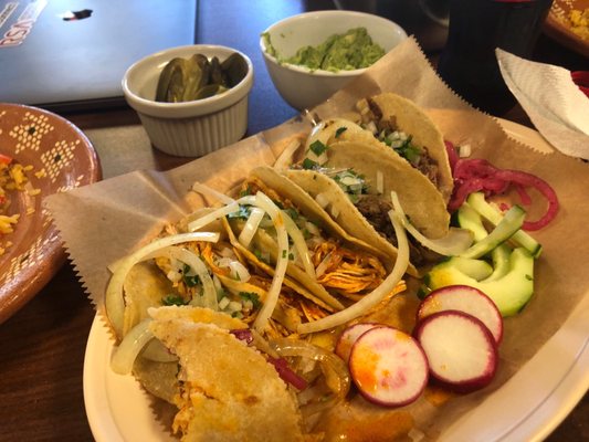 Assorted tacos and handmade corn tortillas!