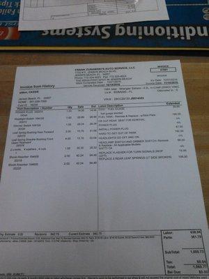 bill for what needed repair the day I bought my in perfect condition jeep .... still waiting for reimbursement