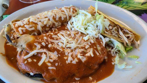 Chicken taco, enchilada and cheese pobalono