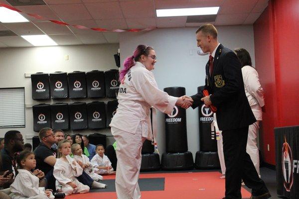 Earning her new belt