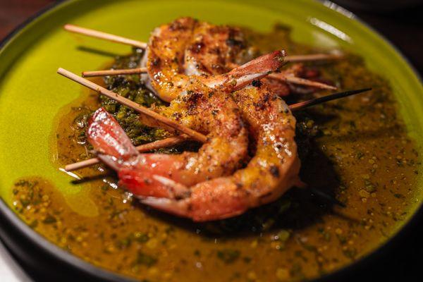 The shrimp is great here. Its served on top of their chimichurri sauce. Beautiful combo.