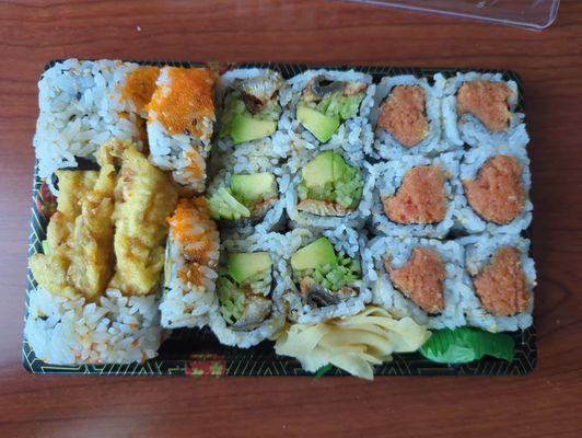 Spider Roll, Eel Roll, and Spicy Tuna Roll