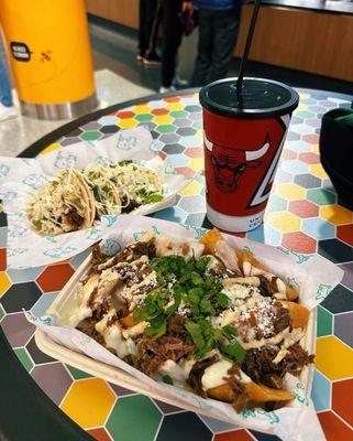 Short rib nachos and tacos