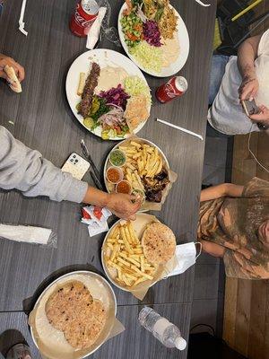 Pita bread, sheesh kabab platter, chicken shawarma platter