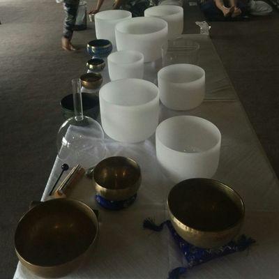 Doing Sound Bowls at Breathwork Workshop