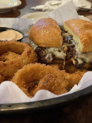 French Onion Burger with Onion Rings