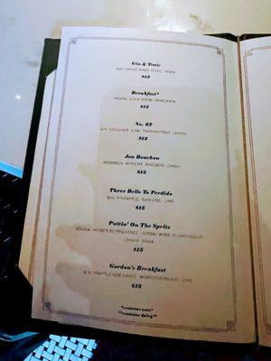 Cocktail menu