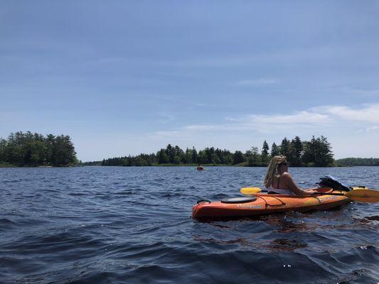 Happy paddlers on Jones Pond, we offer both single and tandem rentals!