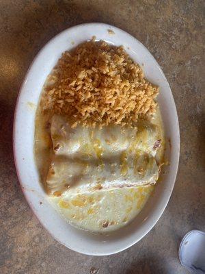 Lunch enchiladas with rice.