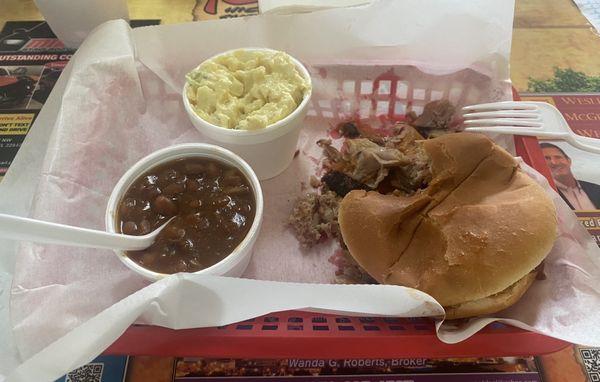 Chipped Pork LB with beans and potato salad