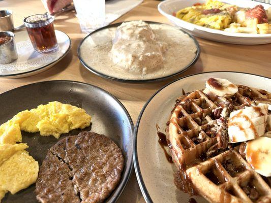 Pecan Waffles, Biscuits & Gravy