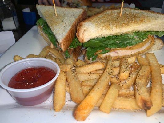 Crispy chicken sandwich, with lettuce and ranch chipotle along with french fries- these kind are my favorite type.