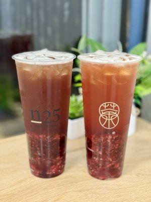 This is good. Shingen Jelly raspberry fruit tea. One with black tea base and the other with green tea. Very unique.