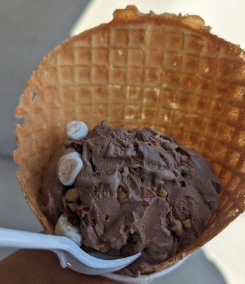 Rocky Road Ice Cream with Waffle Cone