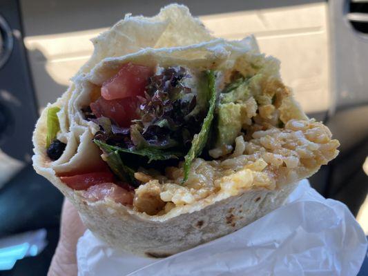 Heavy Veggie Burrito with pineapple sriracha soy curls