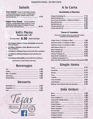 Menu - Salads, Kids, Al La Carte, Desserts