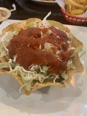 Taco steak salad (with salsa on top I added)