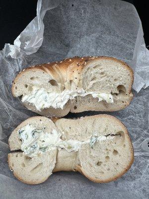 Everything bagel with scallion cream cheese