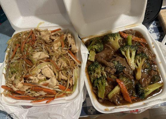 Chicken Chow Mien & Beef Broccoli