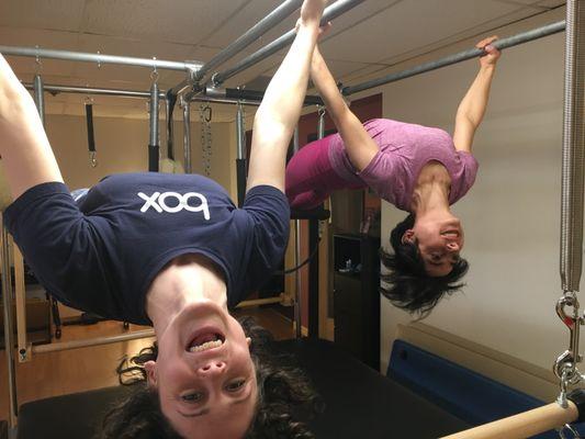 Having fun hanging around :-) PIlates reformer classes in Boulder, Colorado at Core Wisdom.