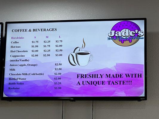 Beverages menu