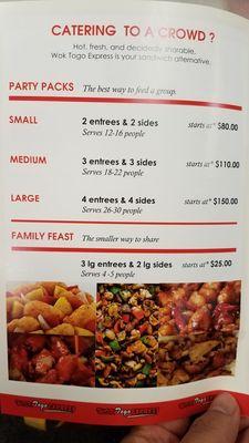 Catering menu prices