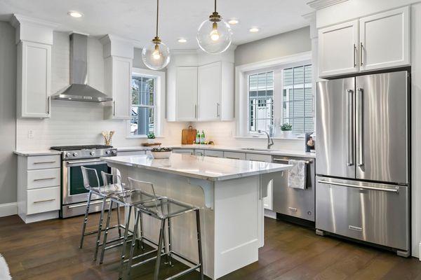 Open concept Kitchen made with Cambria's Brittanicca from its Luxury Series.