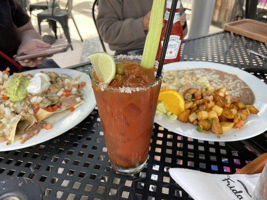 Spicy Bloody Maria, Chili Verde Nachos and Chili Verde with eggs