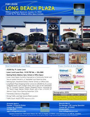 Long Beach Plaza 1900 N Long Beach Blvd, Compton, CA Active - Neighborhood Center For Lease | $1.5/SF/Month | 14,500 SF GLA | 1 Space