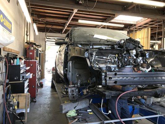 Burbank PD car being repaired