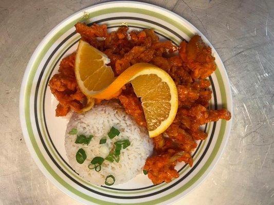 Orange chicken is 6.99. With fried rice is 7.99. One of the most popular orders in the restaurant. Would recommend.