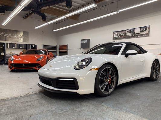 Porsche and Ferrari in for some paint protection and window tint