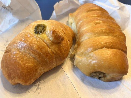 Croissant sausage, cheese, jalapeño and Boudin kolache