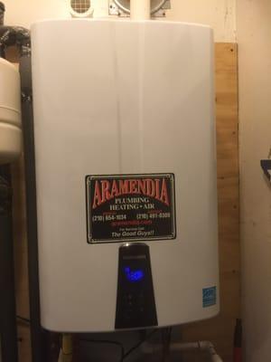 My Navian brand tankless water heater. I trust Aramendia, they take pride in their work and reputation.