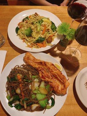 Curried Udon Noodle with Tempeh  Broiled Salmon Fish