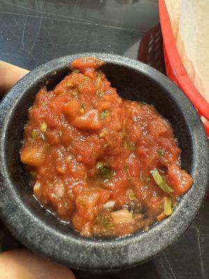 Amazing house salsa that come with chips when you arrive. So fresh. So balanced.