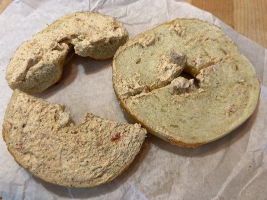 Jalapeno bagel with barely any spread, not enough to even light cover 1 side of the bagel!