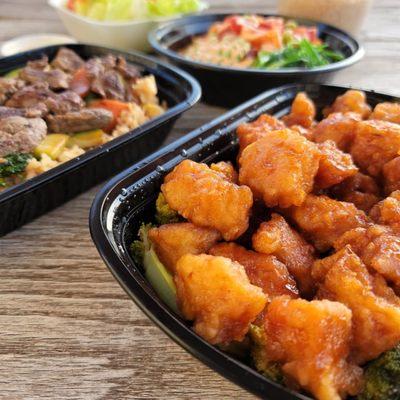 Hibachi Steak with Fried Rice; Spicy Tuna & Spicy Salmon Poke Bowl; General Tso's Chicken