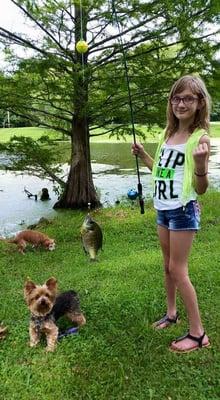 Kids & dogs enjoying the pond.