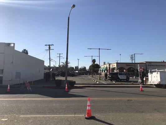 streets closed off ahead of Vice President Kamala Harris visiting the mass shooting memorial